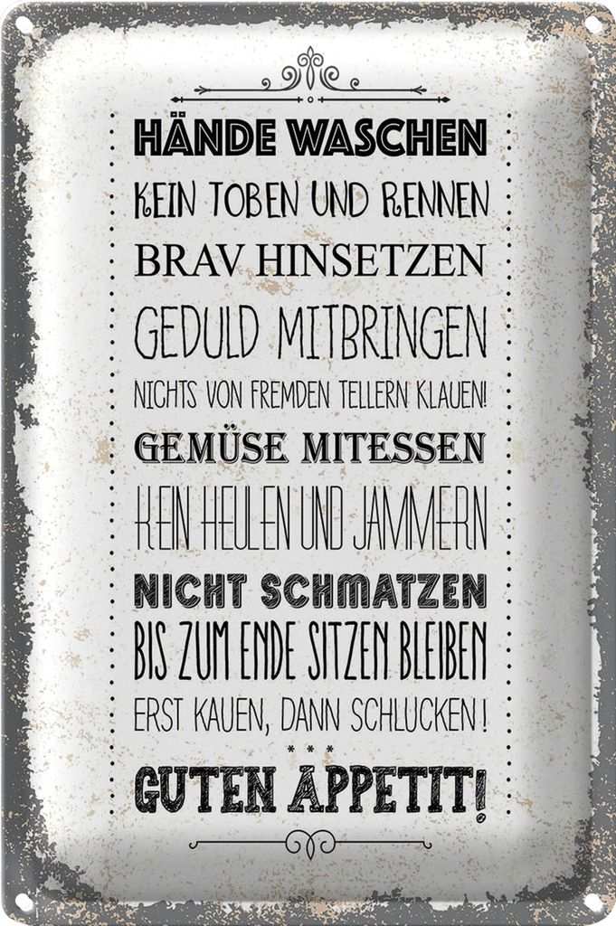Blechschild Spruch Hände waschen kein toben rennen 18x12cm
