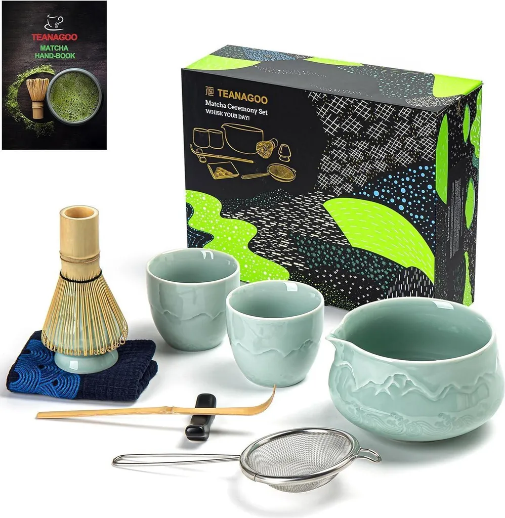 TEANAGOO Set Matcha Professionale: Frusta 100 Dentini e Ciotola 510ml