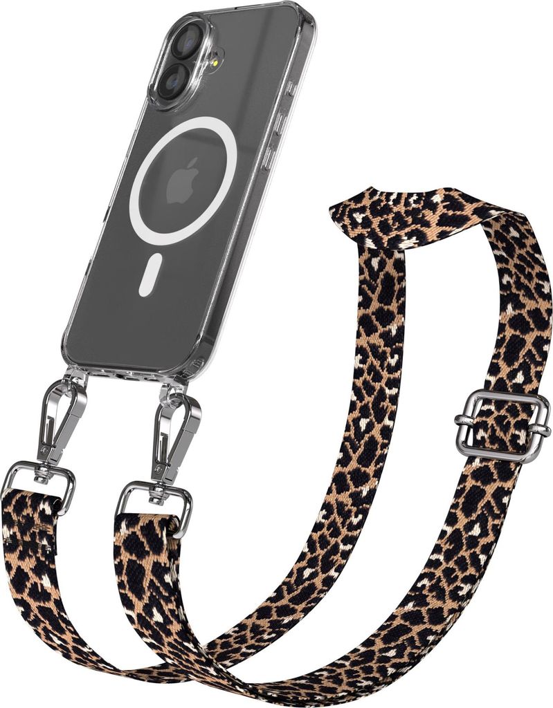 EAZY CASE - Handykette mit MagSafe Hülle für Apple iPhone 17, Handyband Leo Style, Karabiner Silber, Umhängeband in Schwarz