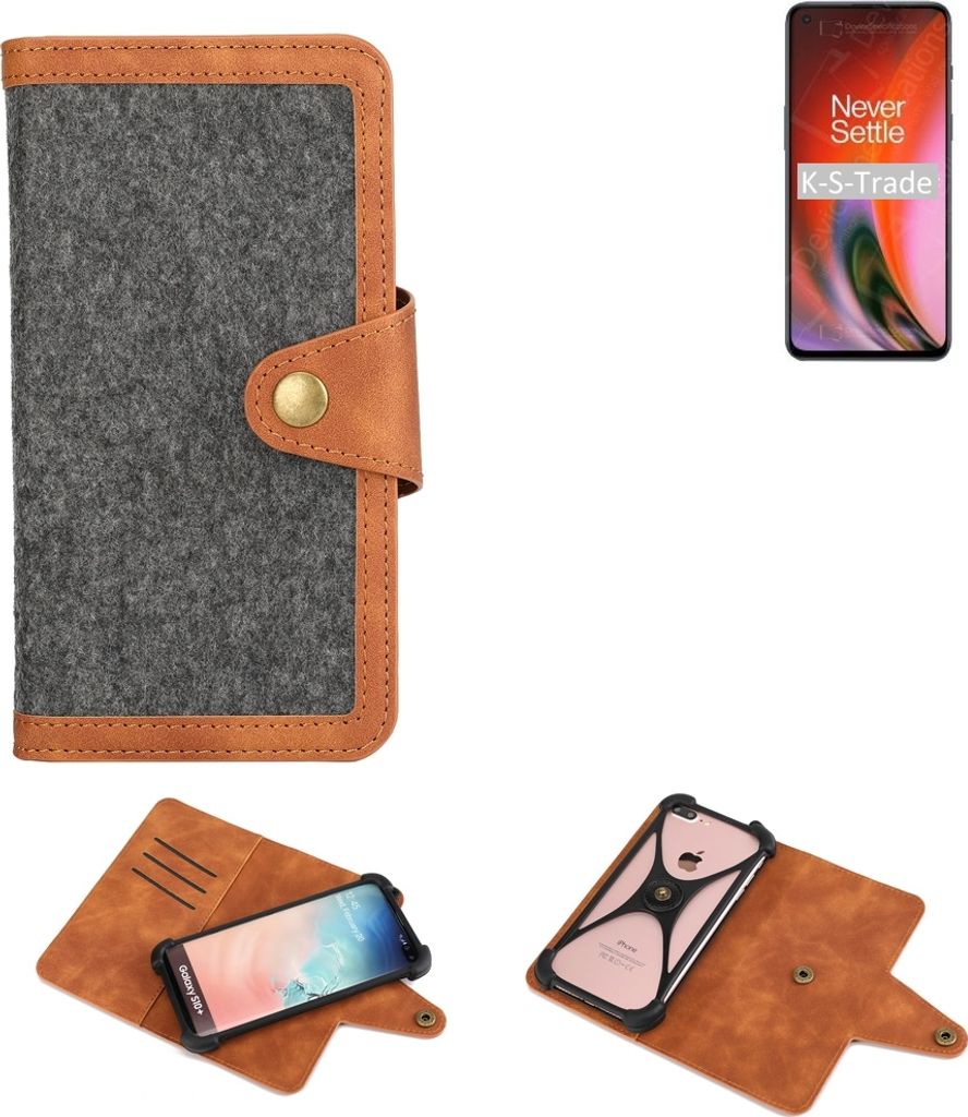 K-S-Trade Schutzhülle Handyhülle kompatibel mit OnePlus Nord 2 5G Filz Hülle Kunst-Leder dunkelgrau braun (1x)