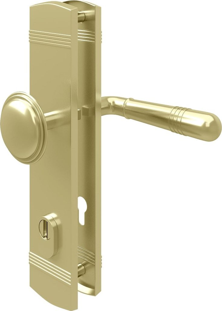 Eleganter Sicherheitsbeschlag Messing Optik Zylinderschutz Türdrücker Schutzbeschlag Knopf / Drücker DIN 10/92