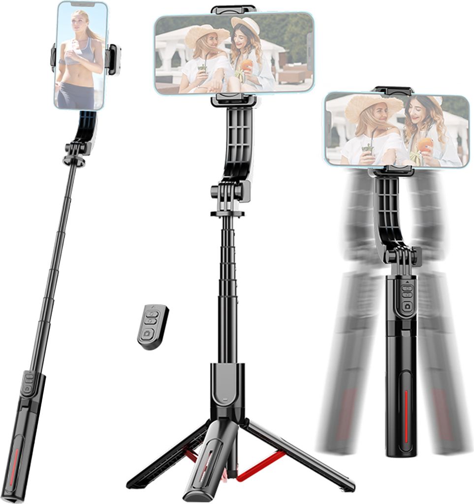 Ausziehbarer kardanischer Stabilisator fuer Telefon-Selfie-Stick-Stativ mit abnehmbarem Fernausloeser, faltbares Telefonstativ fuer Vlog-Live-Strea...