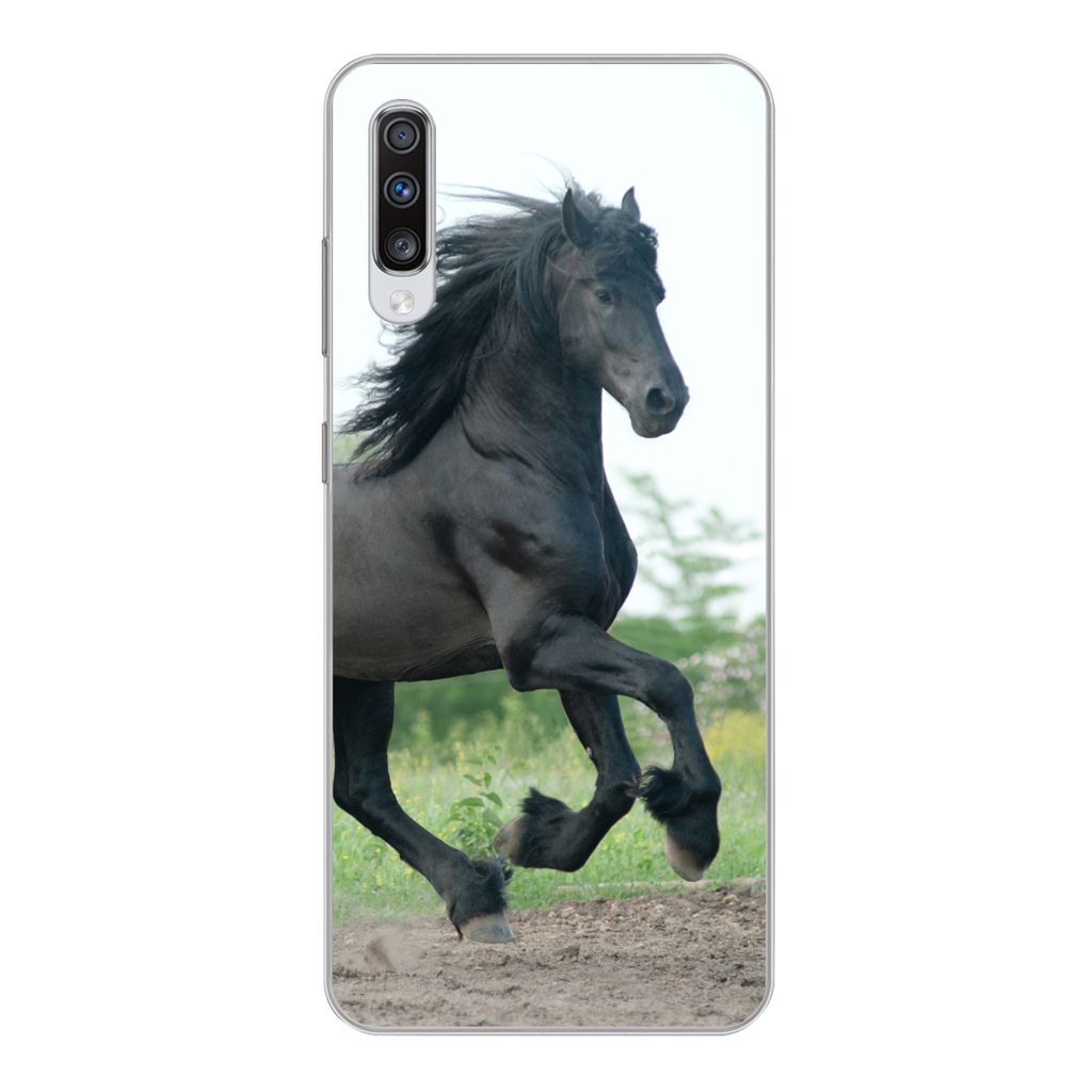 MuchoWow Handyhülle Schutzhülle Hülle für Samsung Galaxy A70 Pferd - Schwarz - Natur Silikon Softcase Handy Hülle - Schutzhaube