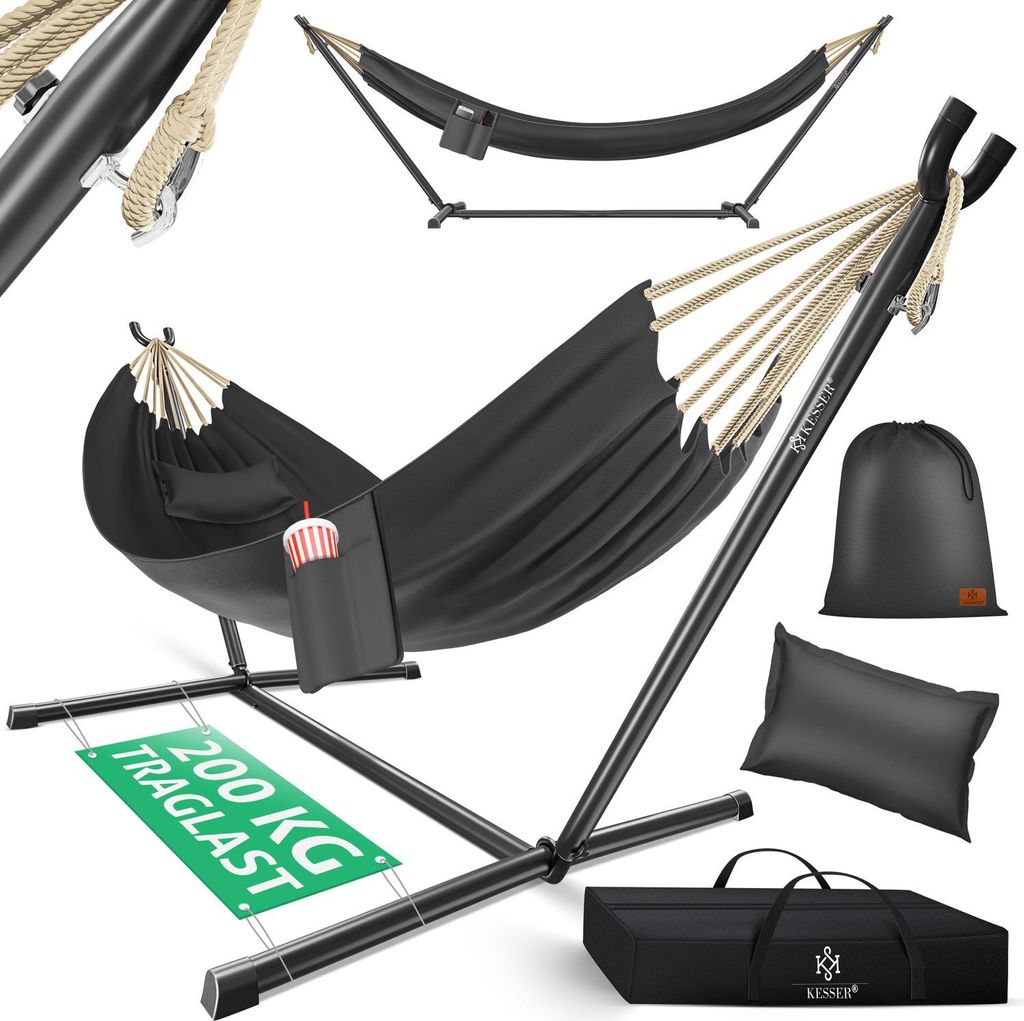 KESSER Hängematte LAKE mit Gestell Doppelhängematte für 2 Personen-Stabiler Rahmen 200kg Belastbarkeit Indoor & Outdoor XXL Hängesessel Doppe...