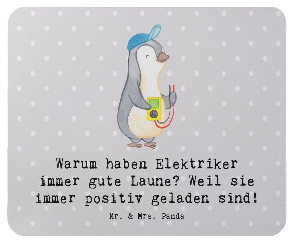 Mr. & Mrs. Panda Mouse Pad Positiver Elektriker - Grau Pastell - Geschenk, Elektroinstallationen, kreative Geschenke, mauspad laptop, Berufe, Mouse...