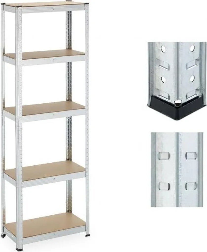 Rayonnage métallique industriel 5 plateaux modulables en acier galvanisé