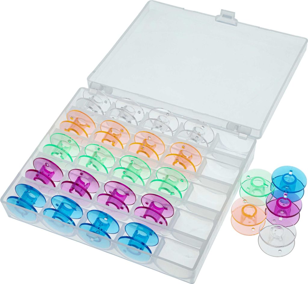 vhbw Aufbewahrungs-Box kompatibel mit Necchi Nähmaschinen-Spulen - inkl. Unterfaden-Spulen, Farbig