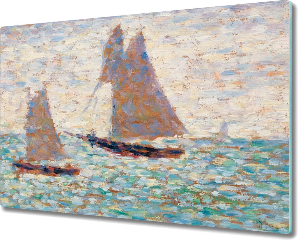 Coloray Schneidebrett Herdabdeckplatte 80x52 cm Kochplattenabdeckung Küchenbrett Hackbrett - zwei Segelboote
