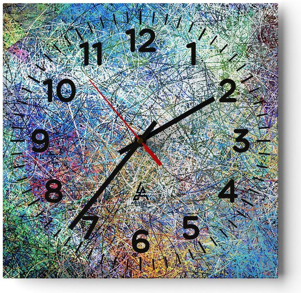 Wanduhr - Quadrat - Glasuhr - Abstraktion modern - 30x30cm - Schleichendes Uhrwerk - Lautlos - zum Aufhängen bereit - Dekoration Modern - Wanddeko...