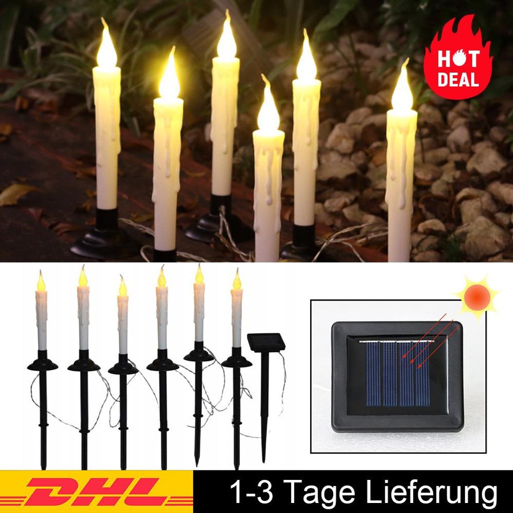 Solar Lichterkette 6 in 1 LED Kerzen Warmes Licht Solarbetrieben Wasserdichte für Party Deko Schmuck Girlande Dekoration Garten Balkon