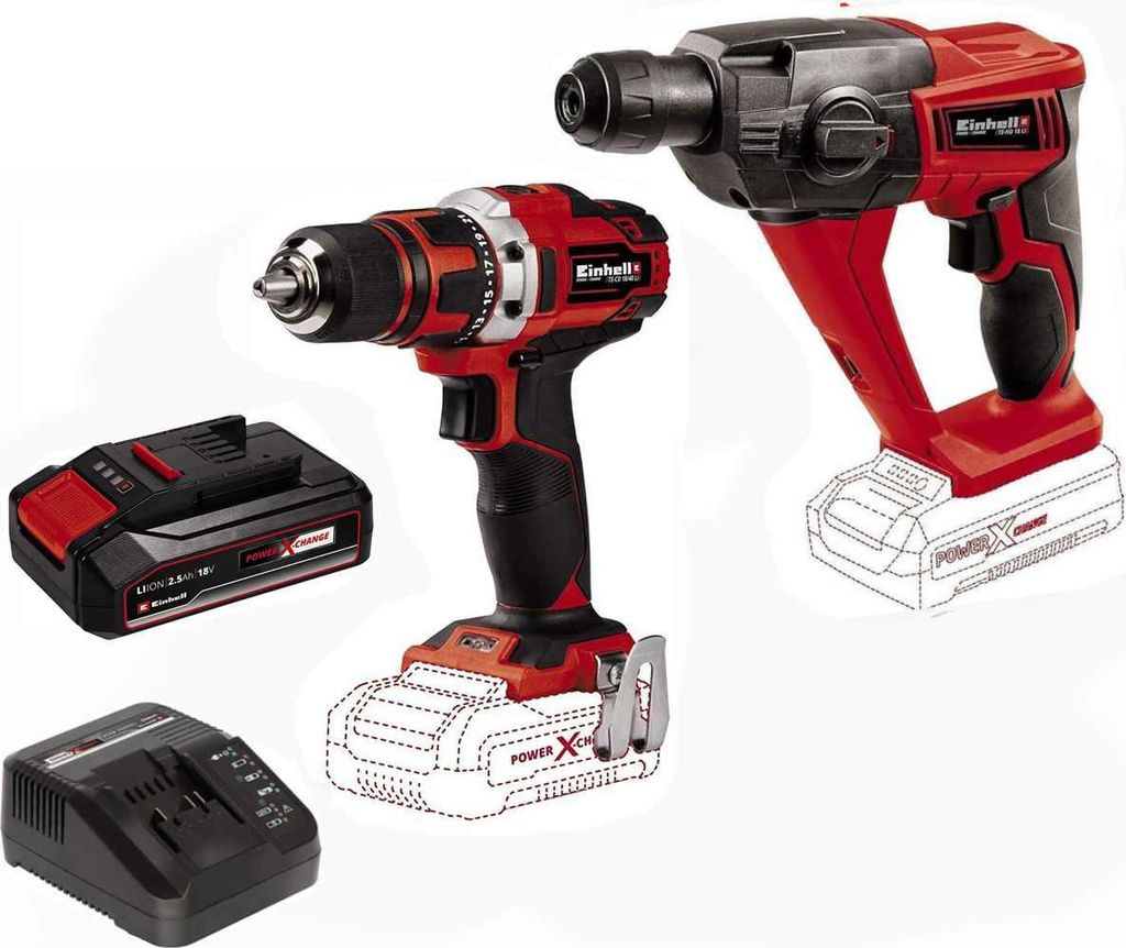 Einhell Akku-Bohrhammer TE-HD + Bohrschrauber TE-CD 18/40 18V Akku 2,5 Ah