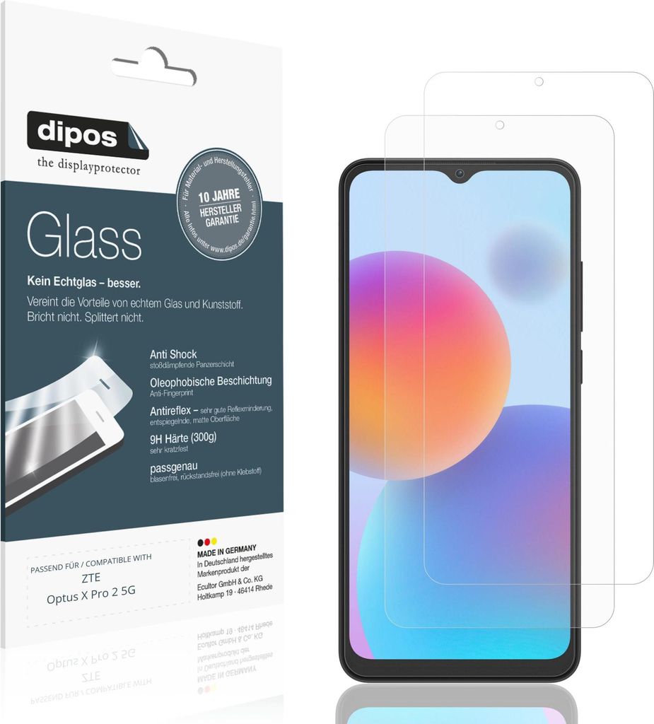 2x Schutzfolie für ZTE Optus X Pro 2 5G matt - Anti-Shock 9H Folie dipos Glass Kunststoffglas