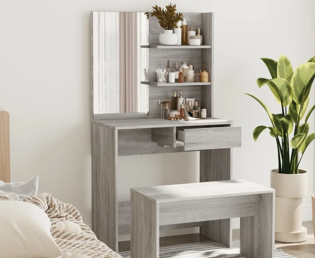 SYFAX™ Toeletta con Specchio Grigio Sonoma 74,5x40x141 cm
