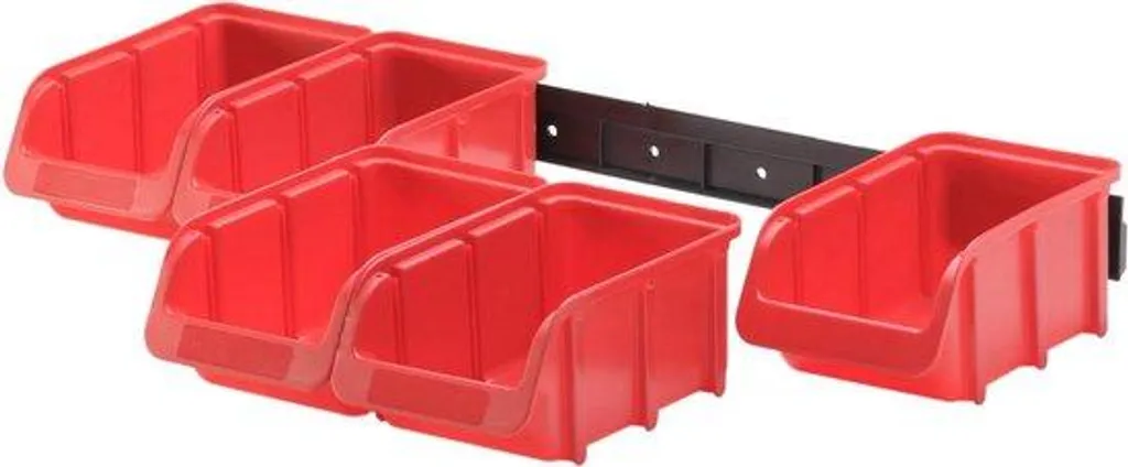 Support mural Reksystem avec 5 tiroirs rouges - Rail plastique 1 m