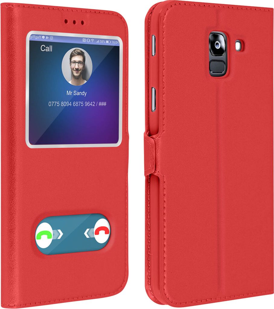 Samsung Galaxy J6 Flip Cover Doppelfenster & Standfunktion – Rot