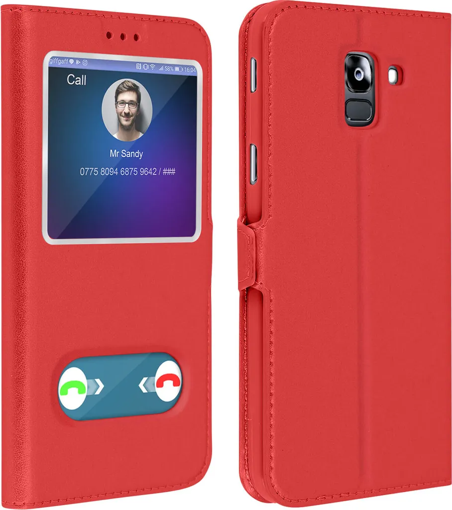 Custodia a Libro Rossa per Samsung Galaxy J6: Stand e Doppia Finestra