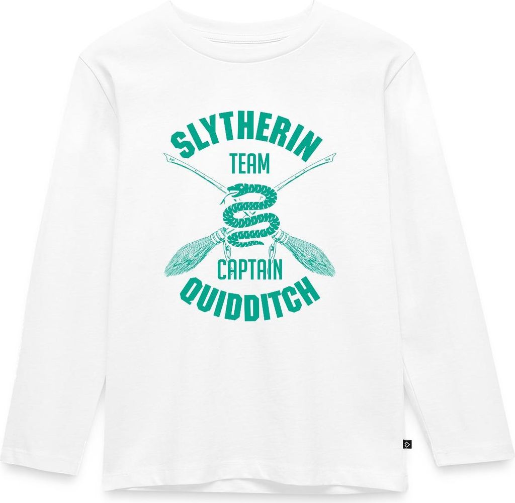 Spreadshirt Harry Potter Slytherin Quidditch Wappen Kinder Premium Langarmshirt, 134/140 (8 Jahre), Weiß