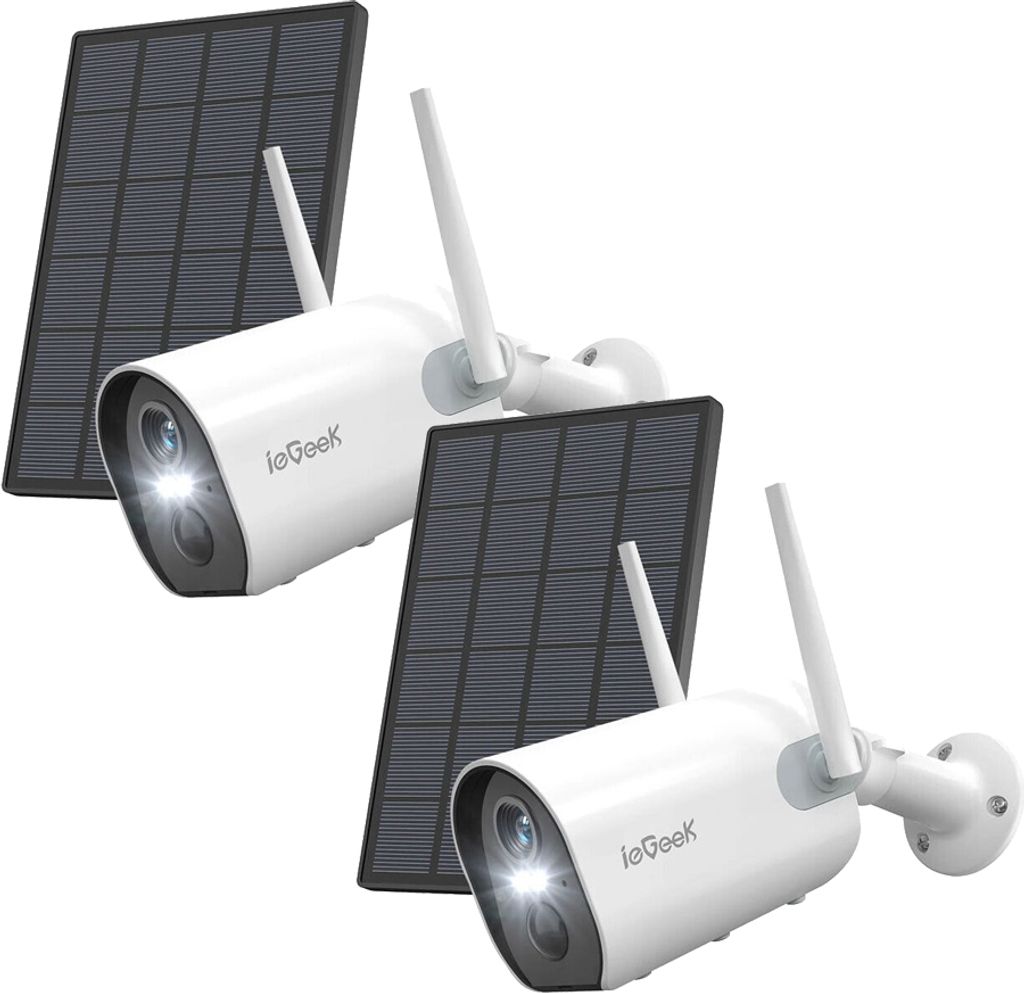 ieGeek 2K Solar Überwachungskamera Aussen Akku, PIR, 2-Wege-Audio, Alexa, Wlan
