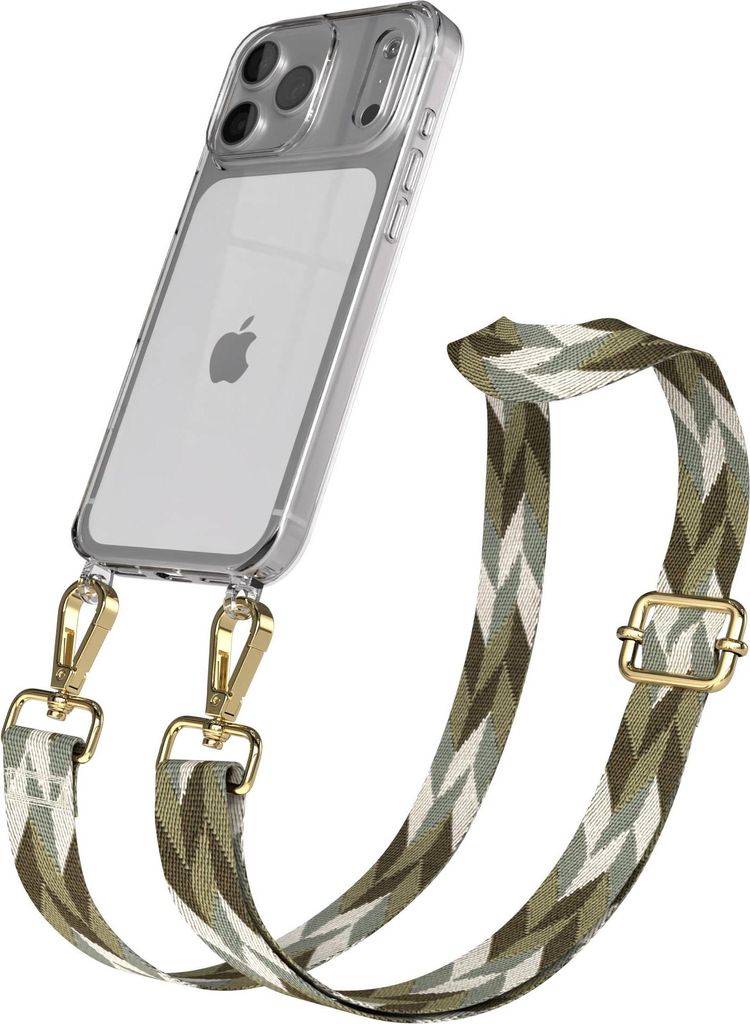 EAZY CASE Handykette - Verstellbarer Trageriemen kompatibel mit Apple iPhone 17 Pro Max, Handykordel mit transparenter Silikon-Hülle, Karabiner Go...
