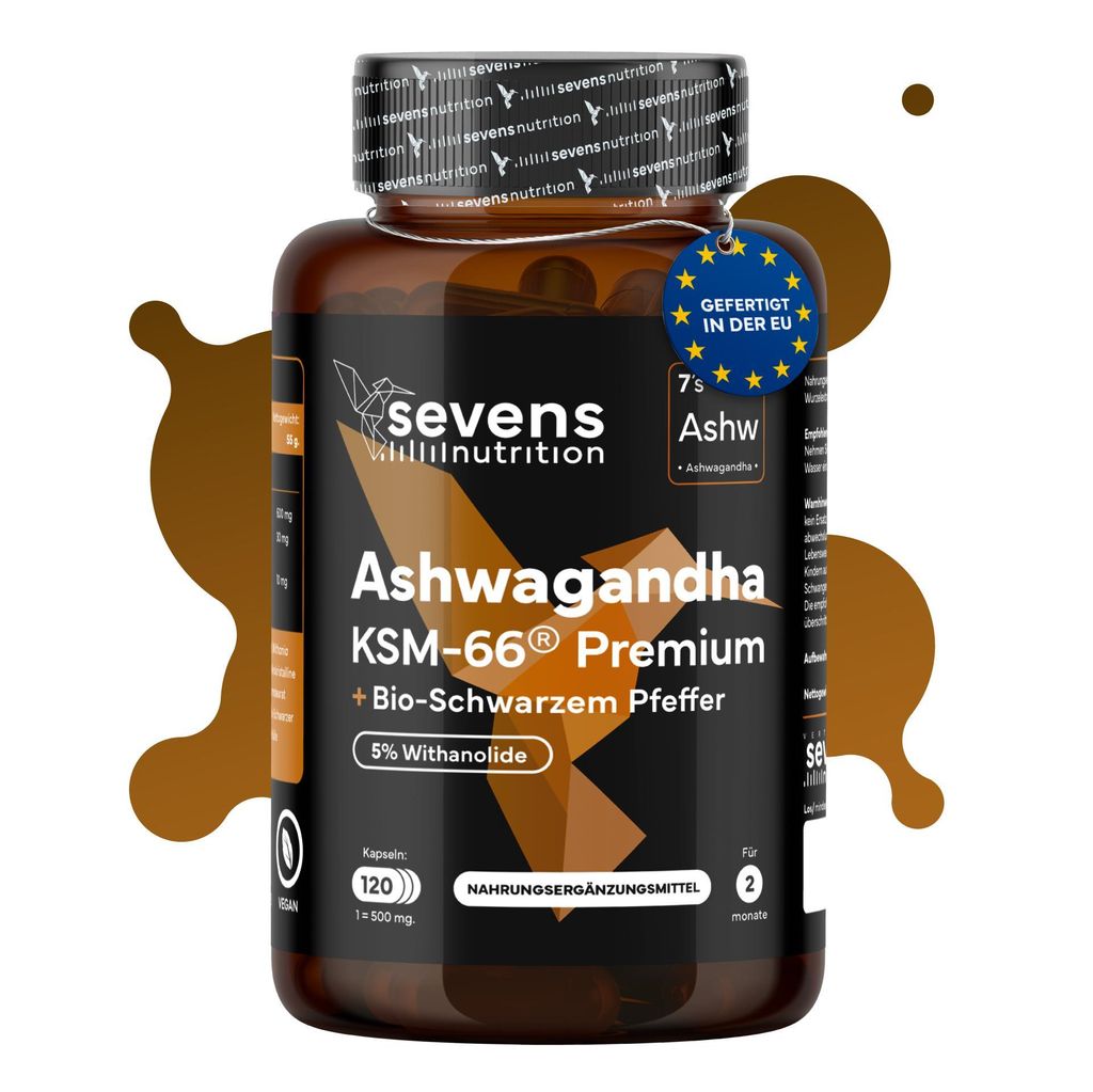 Ashwagandha KSM-66 Kapseln 600 mg 5% Withanolide mit Piperin 120 Kapseln – Sevens