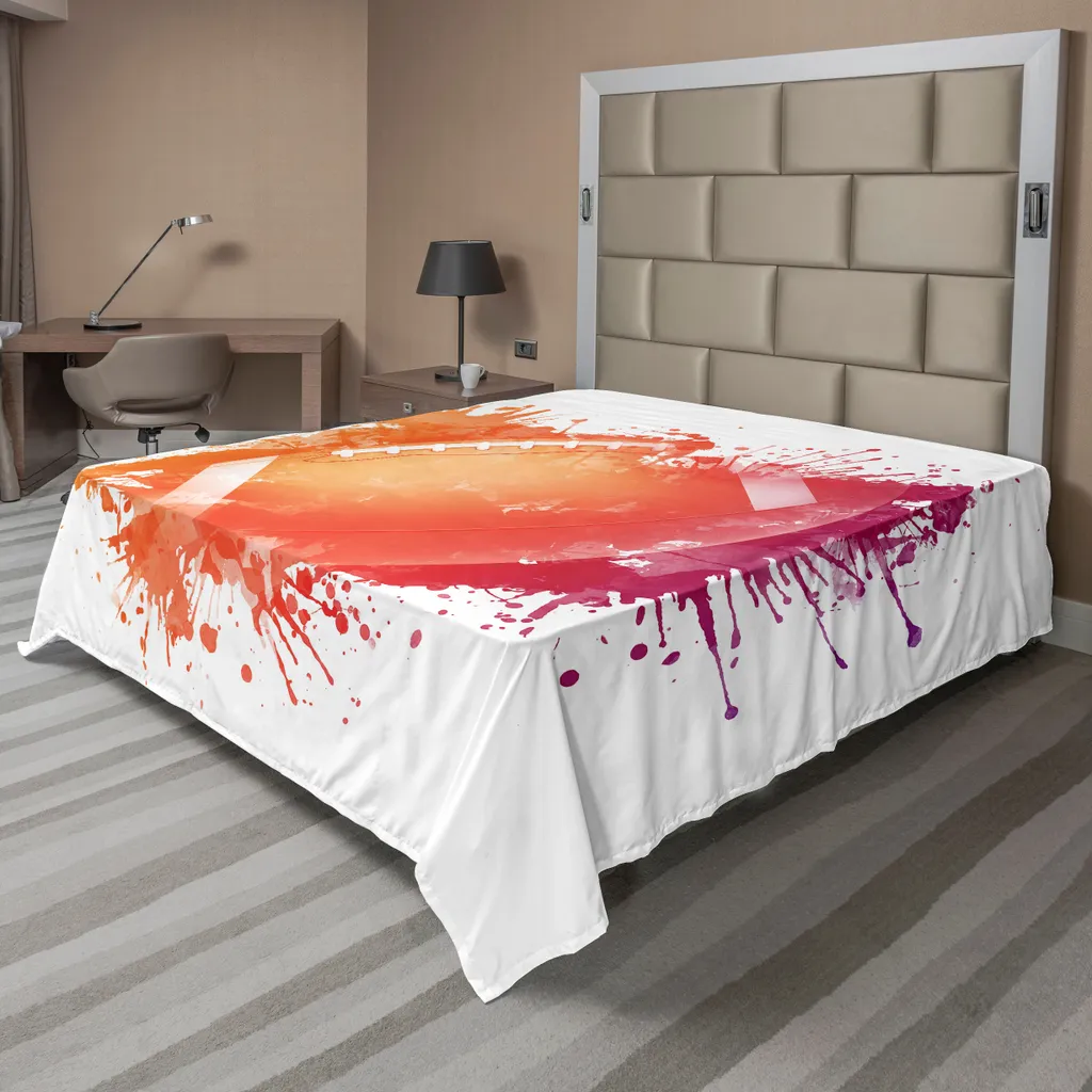 ABAKUHAUS Lenzuolo sportivo, Rugby Ball In Digital Watercolours Splash Tempo libero Tempo libero Sport Corsa Design, lenzuolo morbido e confortevole per un letto decorativo 1 pezzo 275 cm x 260 cm, arancione rosso
