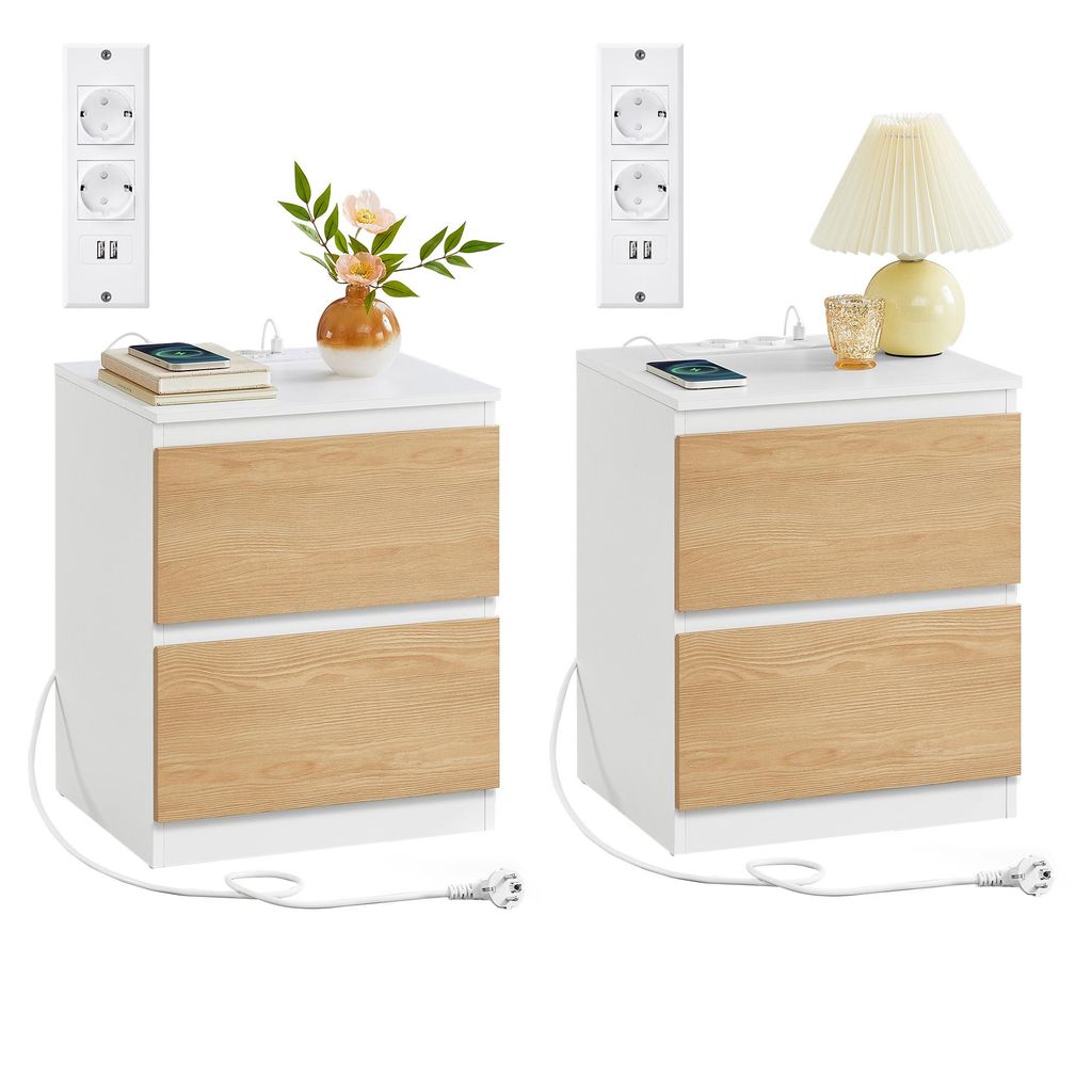 VASAGLE Nachttisch mit Steckdosenleiste, 2er Set, Produktbild 