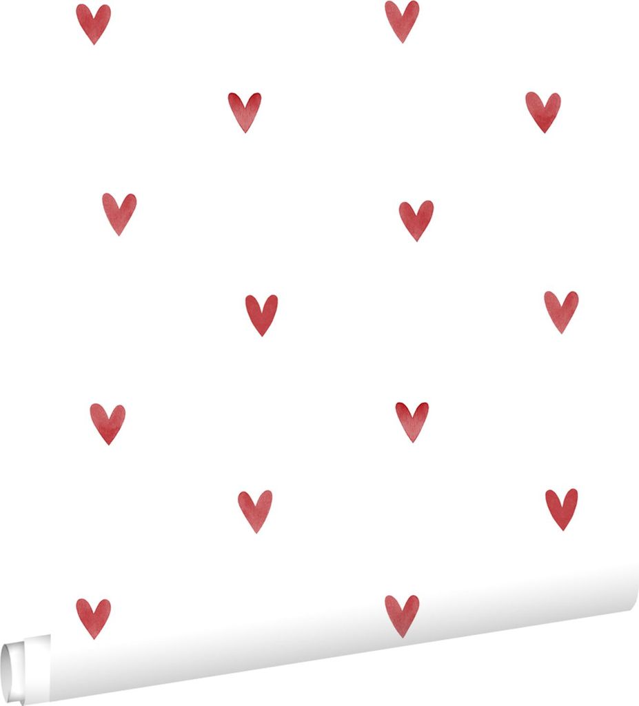 ESTAhome Tapete Herzchen Weiß und Rot 50 x 900 cm