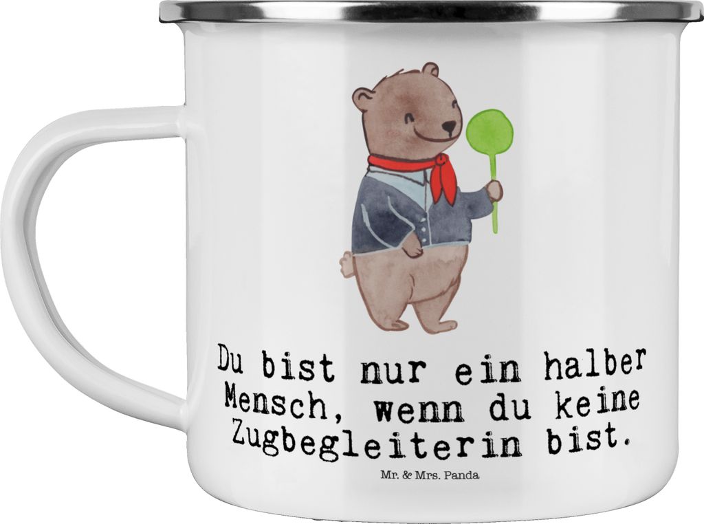 Mr. & Mrs. Panda Pott Zugbegleiterin Herz - Weiß - Geschenk, Emaille Tasse, Haferl, emaillebecher, Teetasse, Emailletasse
