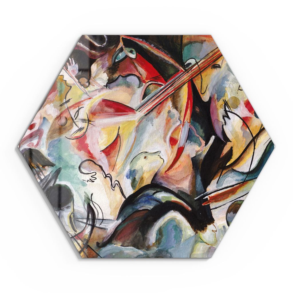 DEQORI Glasbild Echtglas 40x35 cm 'Konzert im Kadinsky-Stil' Wandbild Bild modern Deko