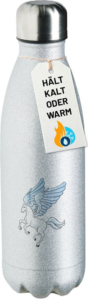Huuraa Trinkflasche Pegasus Fabelwesen 500ml Silver Edelstahl Wasserflasche Trinkflasche Geschenkidee