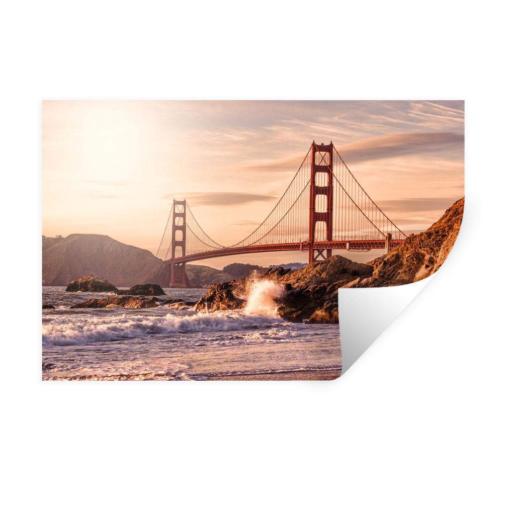 MuchoWow Wandtattoo Wandsticker Wandaufkleber San Francisco - Brücke - Sonne 30x20 cm Selbstklebend und Repositionierbar - Wierderverwendbar - S...