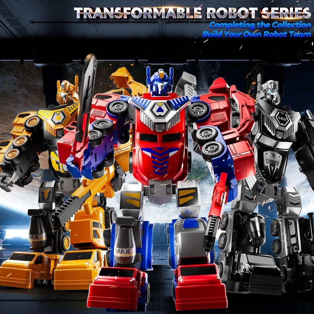 Jeu de construction robot de chantier noir transformable 5 en 1