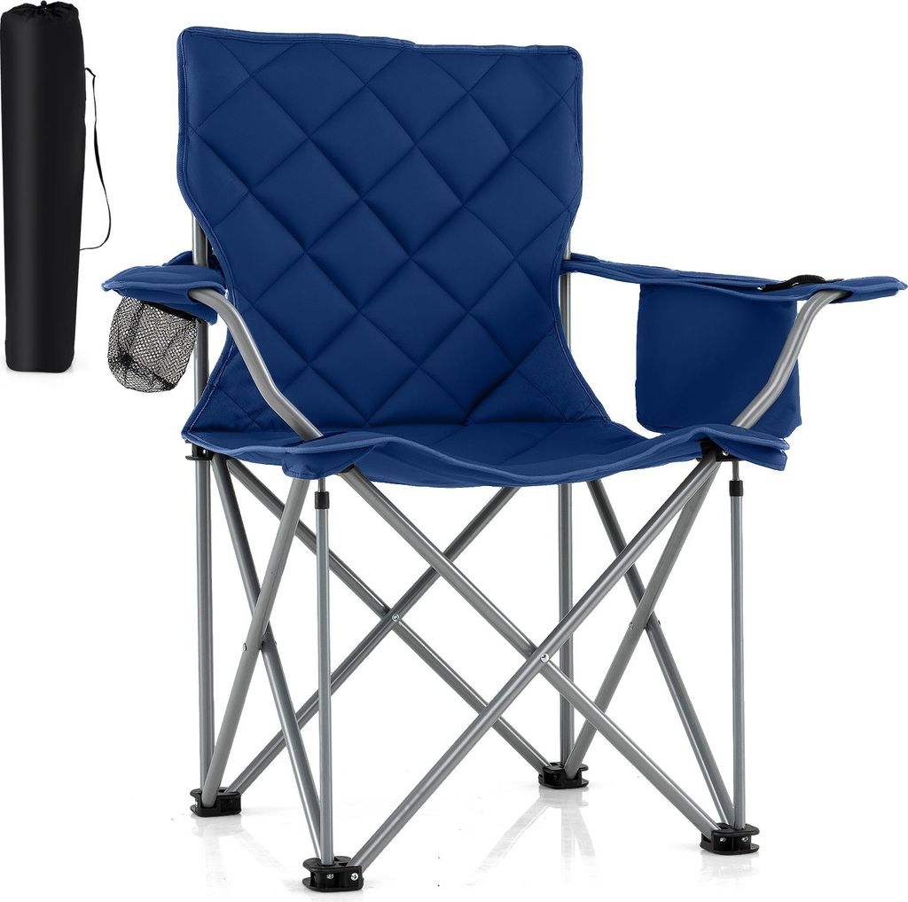 KOMFOTTEU Campingstuhl, zusammenklappbar, tragbar, Angelstuhl mit Kühltasche, Getränkehalter und Tragetasche, gepolsterter Outdoor-Sessel für Ga...