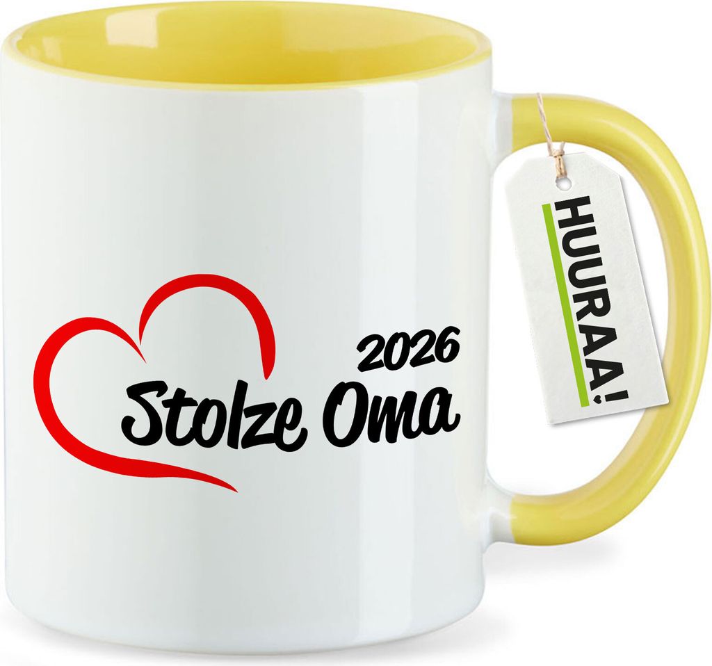 Huuraa Kaffeetasse Stolze Oma 2026 Herz 330ml Gelb Keramik Kaffeebecher Geschenkidee