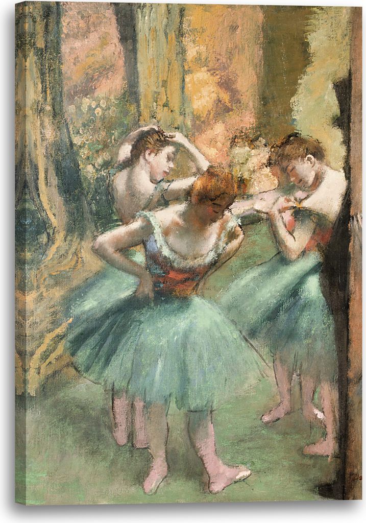 Leinwandbild (80x120cm): Edgar Degas - Tänzerinnen, pink und grün, echter Holz-Keilrahmen inkl. Aufhänger, handgefertigt in Deutschland