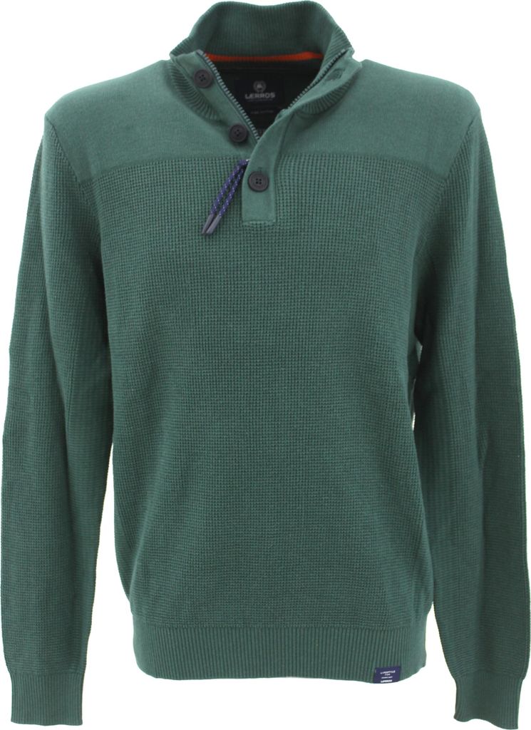 33211 Lerros, , Herren Troyer Pullover Pulli Mock Polo, mittlerer Mustermix, tannengrün, M