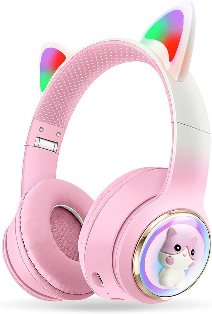 Kopfhörer Kinder, 5.3 Bluetooth Kinderkopfhörer Over-Ear, mit LED-Leuchten, Lautstärke Begrenzt 105 dB, Stereo Kopfhörer Kabellose, Mädchen Ka...