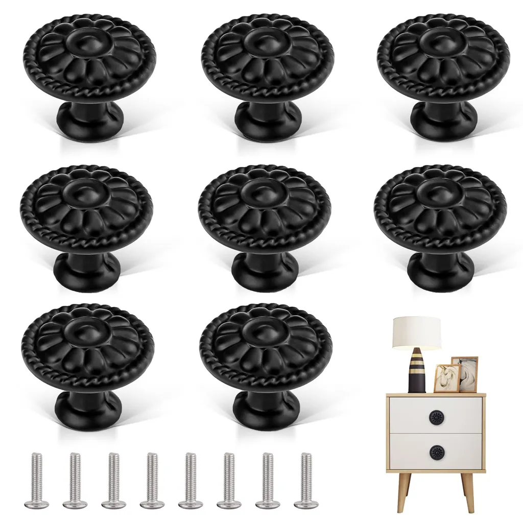 Boutons d'armoire noirs lot de 8 pour remplacer des poignées usées