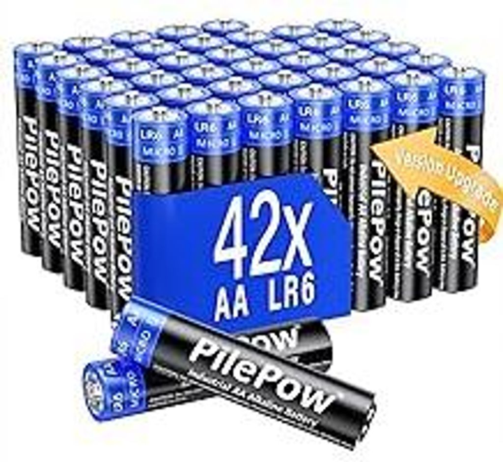 Batterien-AA Alkaline, 42 Stück Industrie AA Batterien, LR6 1.5 V, 10 Jahre Konservierung, hohe Leistung, Einwegbatterien für Spielzeug, Fernbedi...