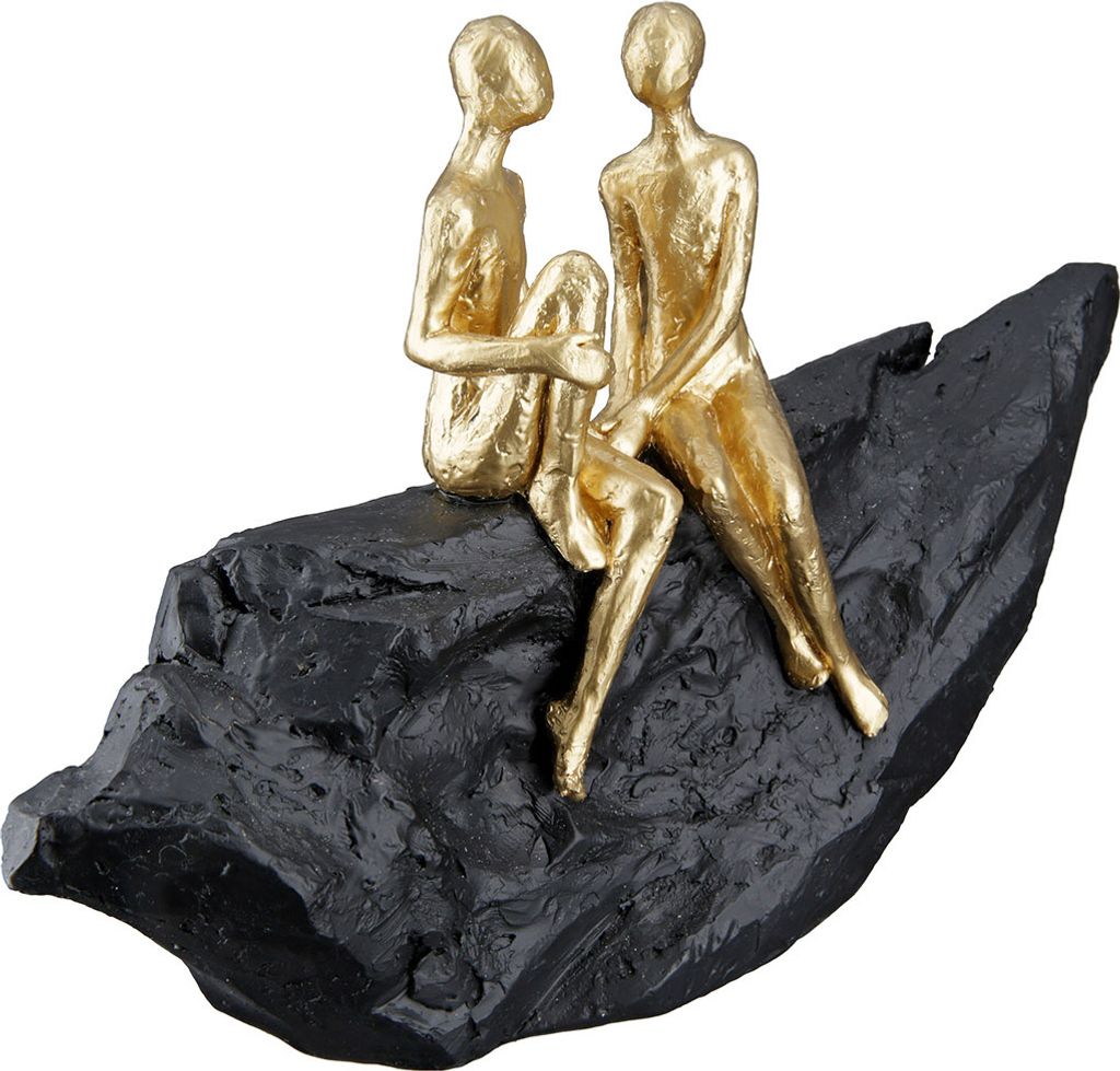 Gilde Skulptur "Verliebt" goldfarbene Figuren auf schwarzem Stein H: 17 cm B: 24 cm T: 6 cm 37460
