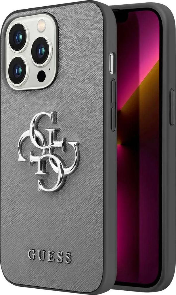 Guess Saffiano 4G Big Silver Logo - Hülle für iPhone 13 Pro (Grau)