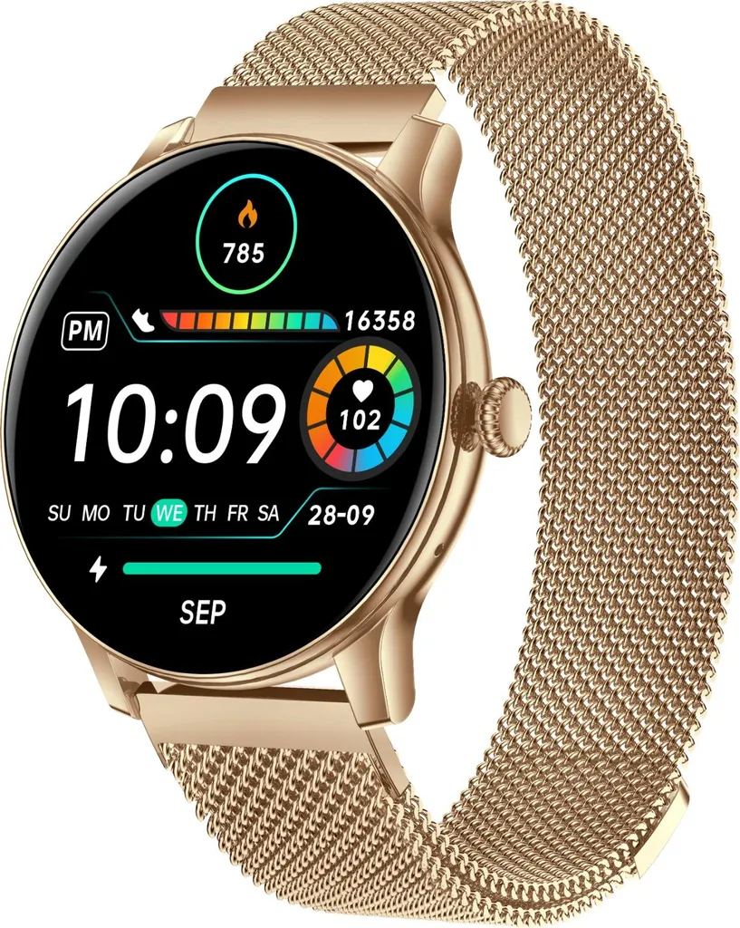 Montre Connectée Écran Ø4.64cm Métal Doré avec Capteurs Santé Avancés