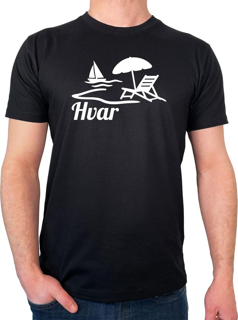 Huuraa Herren T-Shirt Hvar Kroatien L Black Bio Baumwolle Fairtrade Herrenshirt Geschenkidee
