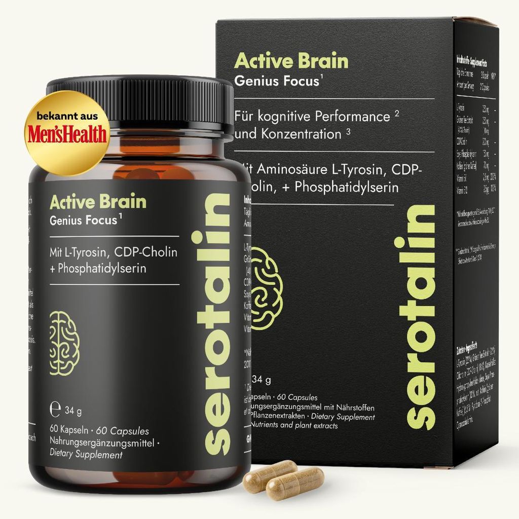 serotalin Active Brain Genius Focus | Geistige Leistung¹² & Produktbild 