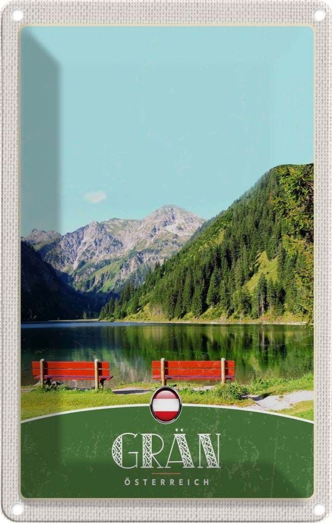 vianmo Blechschild 30x20 cm Grän Österreich Urlaub rote Bank Wälder Natur Bildmotiv Reisemotiv Abenteuer Reisen