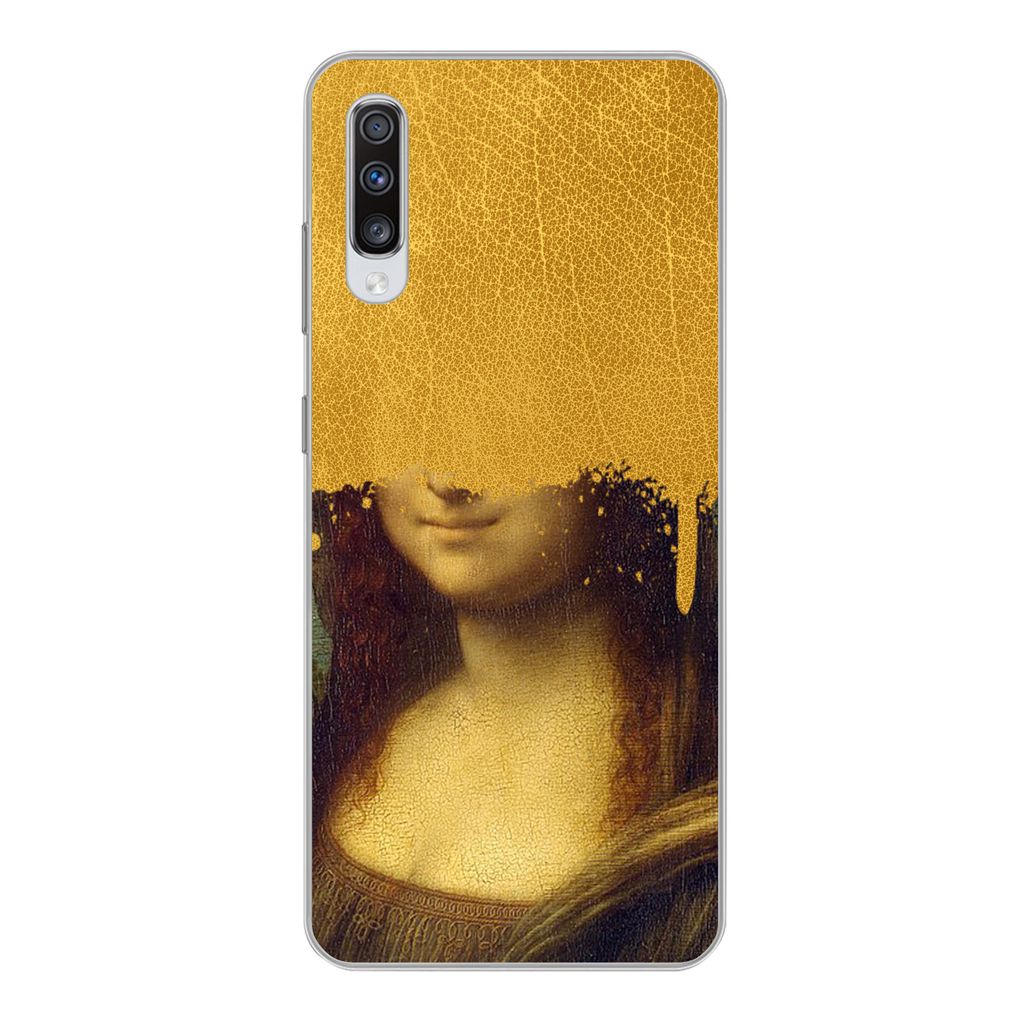 MuchoWow Handyhülle Schutzhülle Hülle für Samsung Galaxy A70 Mona Lisa - Da Vinci - Gold Silikon Softcase Handy Hülle - Schutzhaube