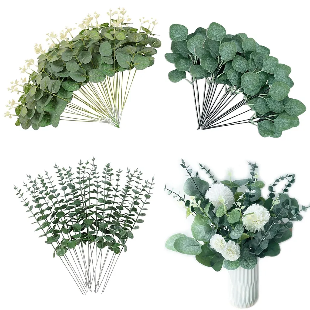Eucalyptus Artificiel Réaliste avec 30 Branches en Plastique Souple