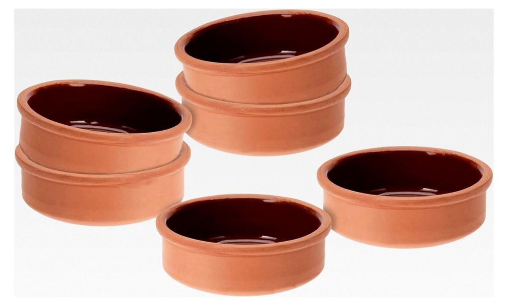 Tapas-Schalen aus Ton 250 ml - 6er Set - Feuerfeste Auflaufform innen glasiert - Traditionelle Tonschalen für Dessert, Dip und Snacks, ofenfest un...
