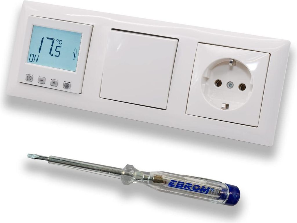 Halmburger Raumthermostat Raumtemperaturregler ERD-55rg DIGITAL in Busch Jäger Balance SI alpinweiß Lichtschalter und Steckdose + EBROM Phasenpr...