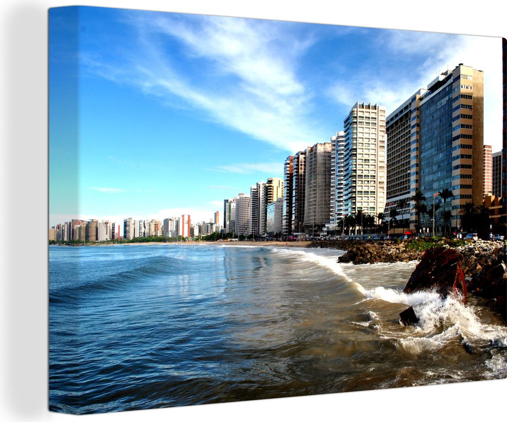 OneMillionCanvasses - Leinwandbilder - 150x100 cm, Wellen über den Felsen von Fortaleza in Brasilien, Wandbilder Kunstdruck Wanddekoration